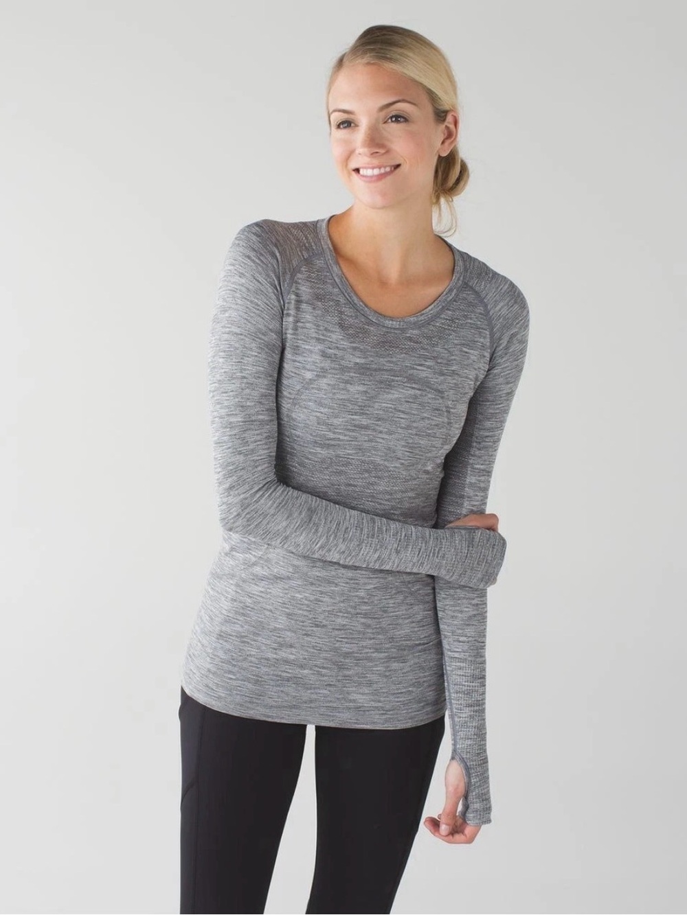 Lululemon Swiftly Tech Long Sleeve Crew 2.0 Heathered Gray Slate/White Size 4